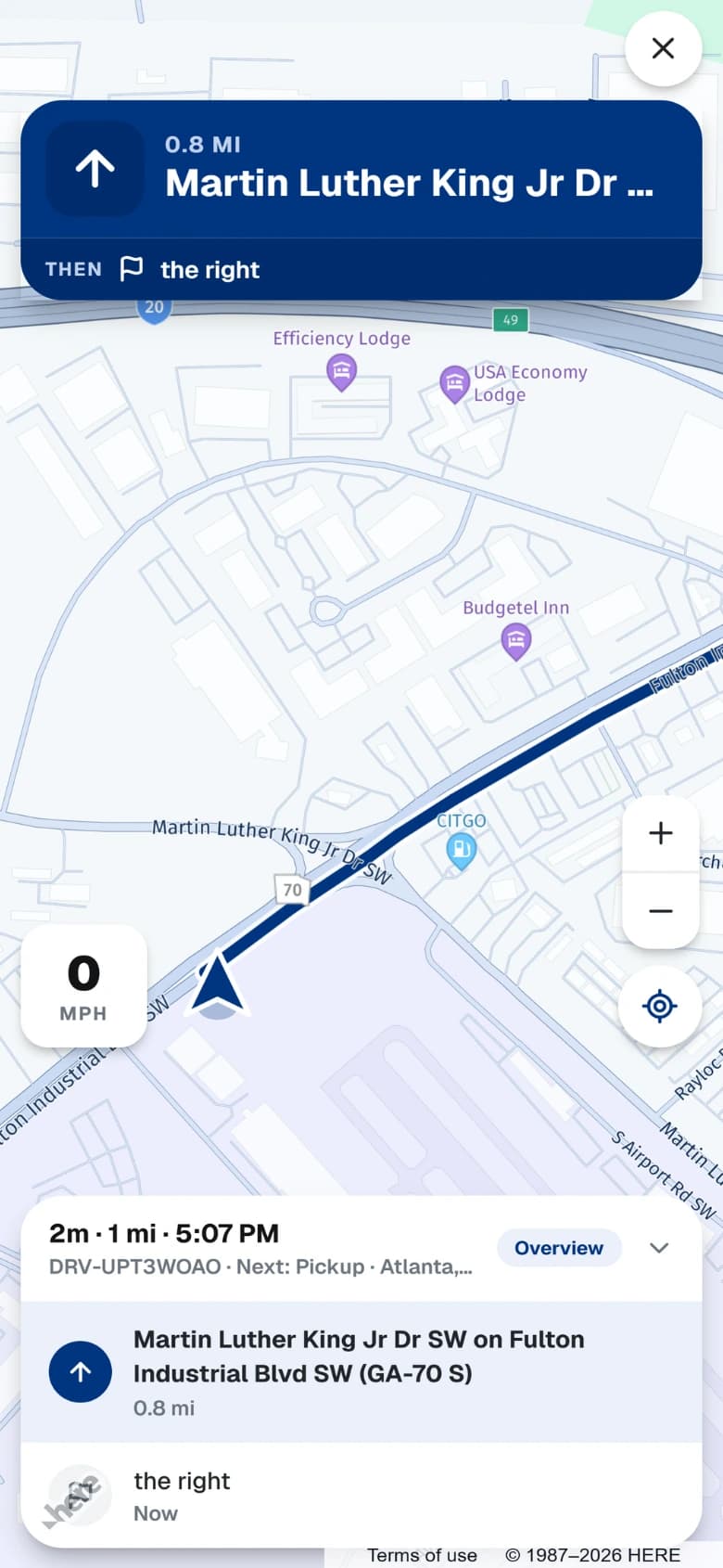 Driver in-app truck navigation screen