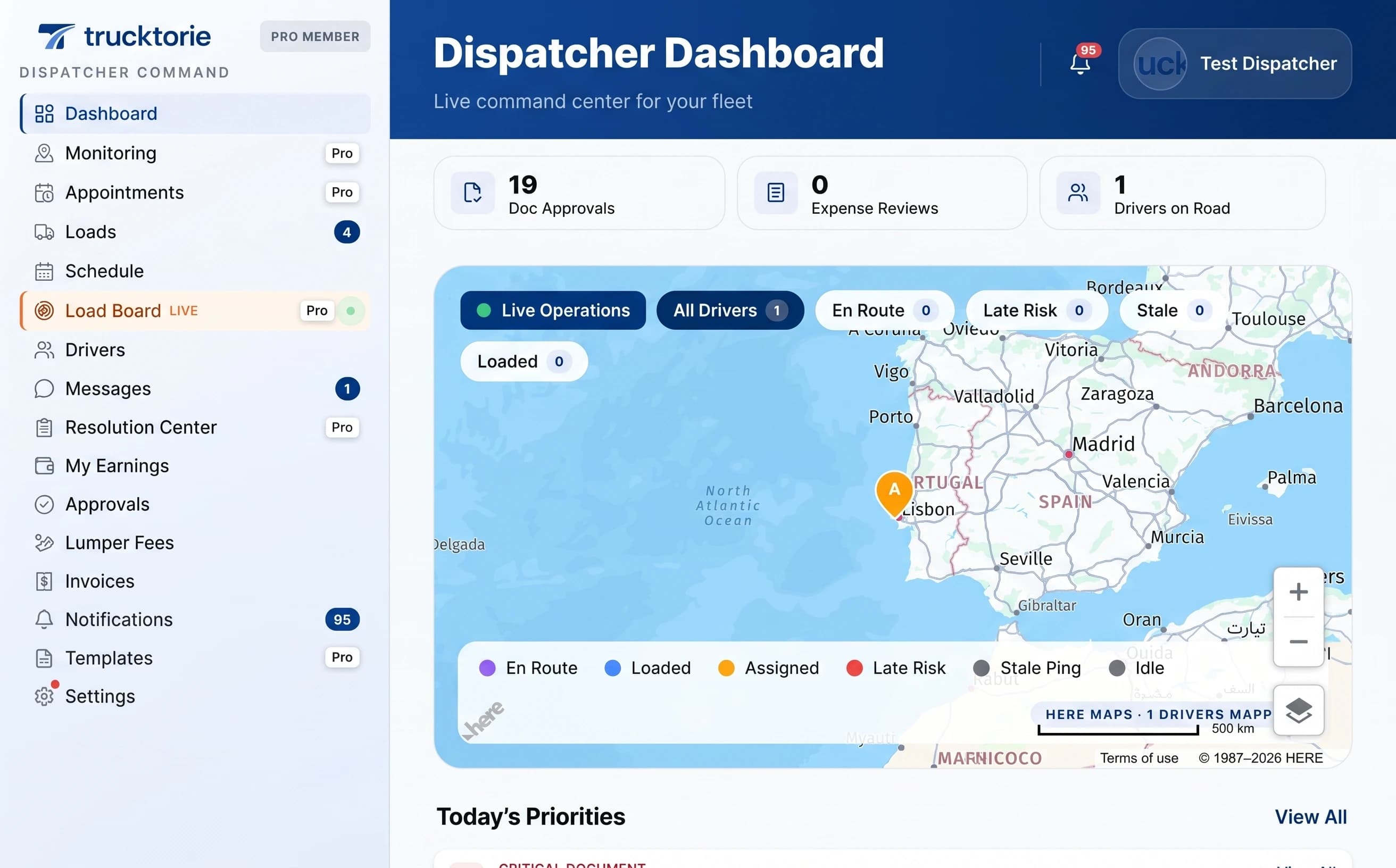 Dispatcher dashboard screen — primary hero shot