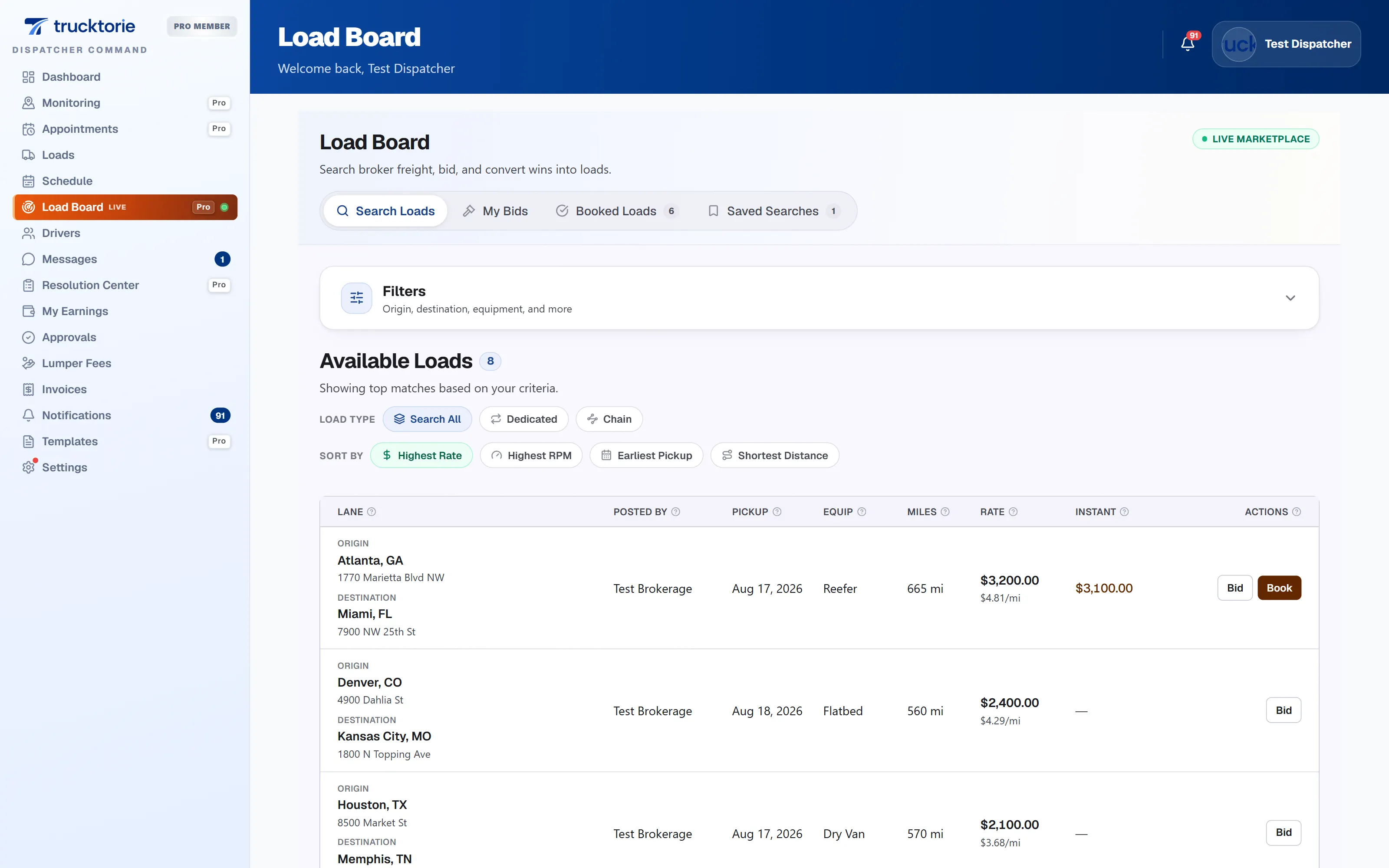 Load Board marketplace — post from the party that owns the freight screen