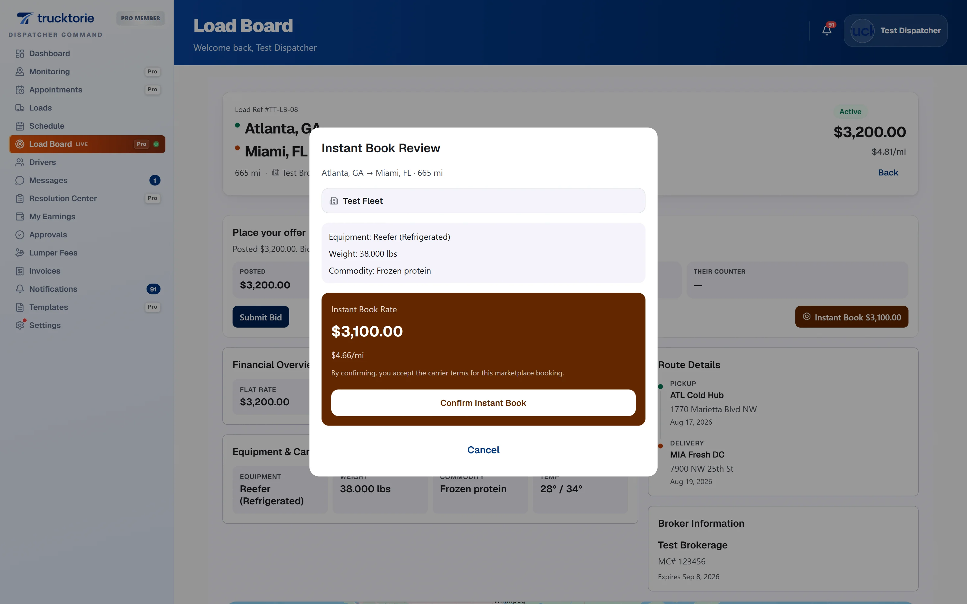 Load Board marketplace — drivers ask; they do not bid screen