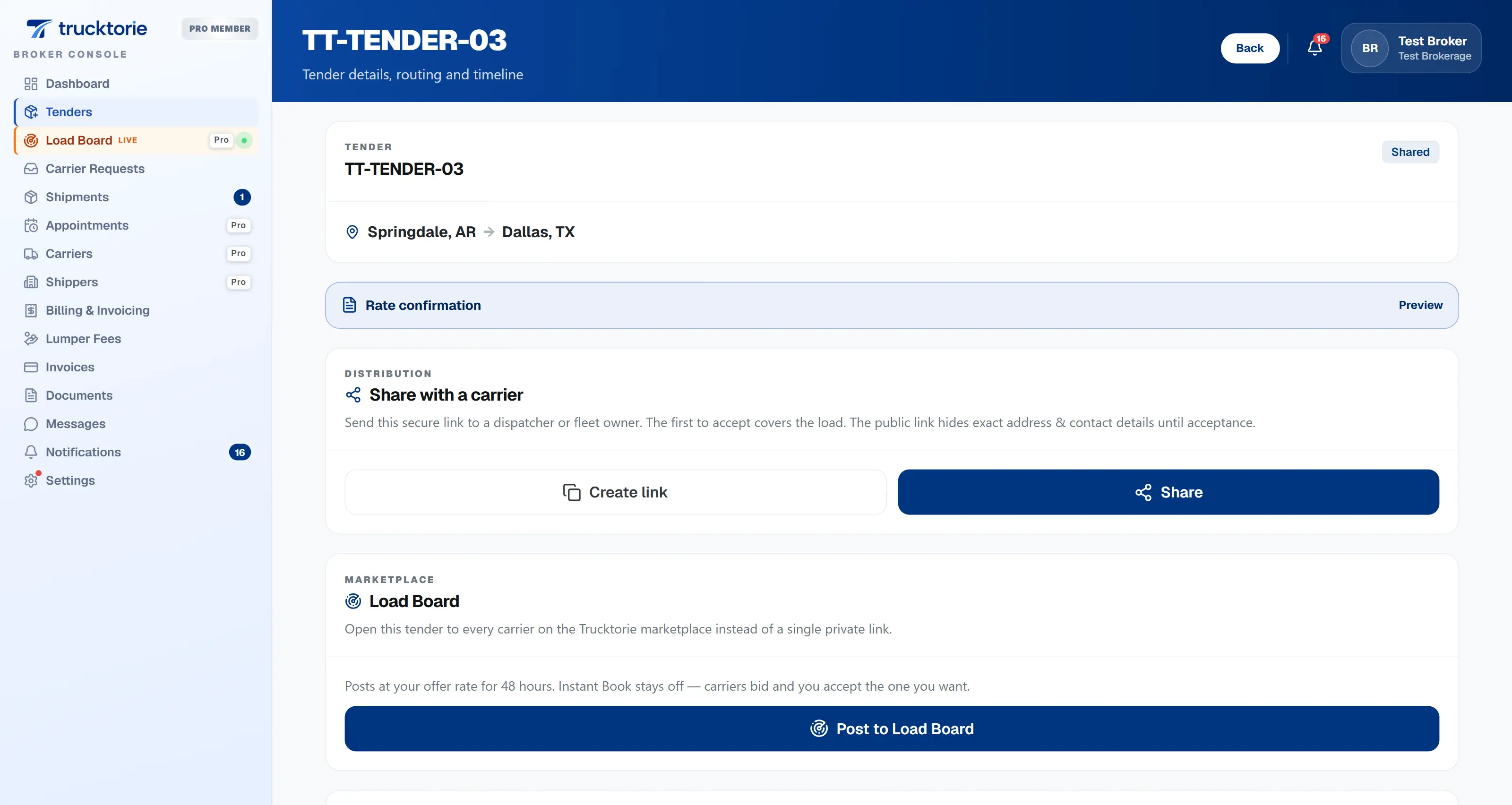 Tenders and load origination — two ways to put freight in motion screen